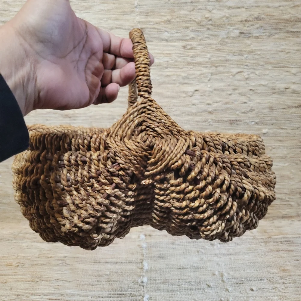 Vintage Buttocks Gods Eye Woven Egg Gathering Basket Primitive Handmade